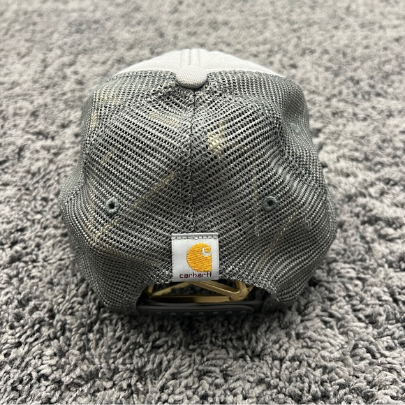 Carhartt Men's Canvas Mesh Back Logo Graphic Cap Asphalt Gray Black SnapBack - Picture 4 of 7